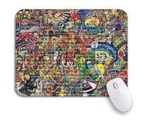 Tappetino Per Mouse Music Sports Collage On Large Brick Wall Print Artist Mousepad Forma Rettangolare Base Antiscivolo In Gomma Tappetino Mouse Piccolo, Per Computer, Casa, 25 x 30cm