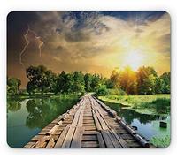 Tappetino per Mouse Nature Greenery Thunderbolt in The Overcast Bridge At Sunset Print Tappetino Mouse Lavabile Antipolvere Sottomano, per Scrivania, Computer, Gaming Mouse, 25x30cm