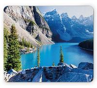 Tappetino per Mouse Nature Moraine Lake Banff National Park Canada Mountains Pines Valley of The 10 Peaks Tappetino Mouse Confortevole Mousepad Forma Rettangolare, per Laptop, Ufficio, 25x30cm