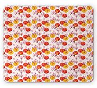 Tappetino per Mouse Peach Pink Repetitive Numerous Little Fruits And Spring Cherry Flowers Illustration Tappetino Mouse Piccolo Lavabile Sottomano, per Ufficio, Scrivania, Laptop, 25x30cm
