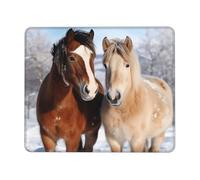 Tappetino per mouse per computer con base in gomma antiscivolo, due cavalli in piedi sulla neve, tappetino per mouse lavabile, tappetino per mouse portatile, per ufficio, casa, 20,1 x 24,1 cm