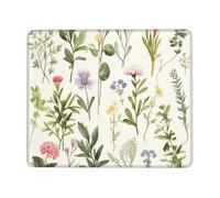 Tappetino per mouse per computer con base in gomma antiscivolo, motivo: acquerelli di erbe, fiori, lavabile, per tastiera portatile, ufficio, casa, 20,1 x 24,1 cm