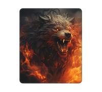 Tappetino per mouse per computer con base in gomma antiscivolo, motivo: lupo selvatico nel fuoco, tappetino per mouse lavabile, tappetino per mouse portatile, per ufficio, casa, 25 x 30 cm