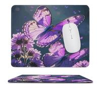 Tappetino per mouse per computer con graziose farfalle viola e bordi cuciti, base in gomma antiscivolo per computer, laptop, PC, ufficio, casa, 11,8 x 9,8 pollici