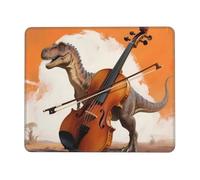 Tappetino per mouse per computer, motivo: dinosauri e violino con base in gomma antiscivolo, quadrato, tappetino per mouse per computer da ufficio, 20 x 26 cm