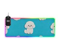 Tappetino per mouse per scrivania con cane Bichon F bianco carino, ricarica luminosa, 89,9 x 40 cm, grande tappetino per mouse per scrivania