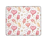 Tappetino per mouse piccolo a forma di cuore, con ghiaccioli e crisantemo estivo color pesca, quadrato, in gomma liscia, estetico, accessorio da scrivania per computer da gioco, computer portatile