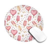 Tappetino per mouse piccolo a forma di cuore, con ghiaccioli e crisantemo estivo color pesca rotondo, in gomma, antiscivolo, estetico, decorazione per scrivania, ufficio, casa, dormitorio, laptop