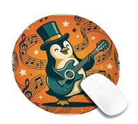 Tappetino per mouse piccolo a tema musicale con pinguino fantasioso | Note musicali, chitarrista, cappello a cilindro, illustrazione fantasiosa, accenti stellari, carattere entusiasta