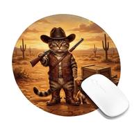 Tappetino per mouse piccolo a tema western con gatto cowboy | Tema occidentale, paesaggio desertico, gatto soriano, chihuahua, abito da cowboy, estetica rustica, accessorio da scrivania