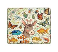 Tappetino per mouse piccolo asino, giocoso fantasioso pesce farfalla primavera verde quadrato gomma bordo liscio cucito panno tappetino per mouse accessorio per ufficio casa computer portatile