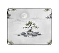Tappetino per mouse piccolo bonsai, Zen minimalista con pietre di luna nessuno verde quadrato in gomma lavabile, portatile, accessorio per ufficio, casa, computer, laptop, quadrato, 20,3 x 25,4 cm