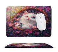 Tappetino per Mouse Piccolo cesto di bambù gatto bianco 40 x 30 cm as-45 | Superficie Micro, Gomma Spessa Stabilizzante, Bordi Cuciti Anti-Sfilo, Impermeabile, per Gaming Casual e Lavoro su Scrivania