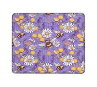 Tappetino per mouse piccolo con ape, motivo floreale le con crisantemi, lavanda e violette primaverili, quadrato in gomma liscia, estetico, per scrivania, accessori per computer da gioco, laptop, qua