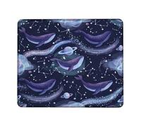 Tappetino per mouse piccolo con balena, pianeta cosmico e fantasioso, galassia cosmica, blu navy, quadrato, in gomma, liscio, portatile, da viaggio, idea regalo per casa, ufficio, scrivania, laptop