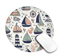 Tappetino per mouse piccolo con barca a vela e bussola, con faro, in gomma liscia, colore blu, rotondo, ideale per casa, ufficio, scrivania, laptop, gamer, regalo, rotondo, 20,3 x 20,3 cm