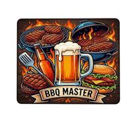 Tappetino per mouse piccolo, con birra, per barbecue rustico con bistecca e griglia estiva, marrone, quadrato, in gomma, antiscivolo, estetico, decorativo, per casa, ufficio, lavoro, scrivania da
