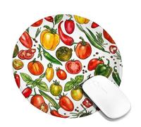 Tappetino per mouse, piccolo, con campanelle e peperoncino, con pomodori botanici vivaci, colore rosso, rotondo, in gomma, liscio, portatile, decorazione per ufficio, casa, dormitorio, laptop, rotondo