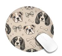 Tappetino per mouse piccolo con cane, giocoso e fantasioso fiocco con osso nessuno beige rotondo in gomma antiscivolo, mini tappetino per mouse da scrivania da viaggio, idea per casa, ufficio