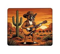 Tappetino per mouse piccolo con cane western cowboy chitarrista boxer | tema occidentale, deserto sudoccidentale, cane da cowboy, chitarra acustica, paesaggio rustico, regalo per gli amanti dei