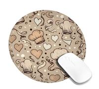 Tappetino per mouse piccolo con cappello da chef, motivo floreale vintage a forma di cuore, senza nastro beige, rotondo, in gomma liscia, bordo cucito, tappetino per mouse da scrivania, per ufficio
