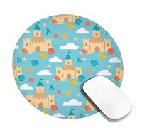 Tappetino per mouse piccolo con castello, stella marina e conchiglie estive in gomma antiscivolo, mini tappetino per mouse da viaggio, accessorio per ufficio, casa, computer, laptop, rotondo, 20,3 x