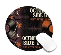 Tappetino per mouse piccolo con citazione di Halloween in vinile di ottobre | Dischi artistici in vinile, foglie d'acero autunnali, estetica spettrale, regalo per gli amanti della musica