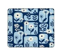 Tappetino per mouse piccolo con crisantemo, motivo floreale, moderno, foglia, dente di leone, primavera, blu, quadrato, in gomma, lavabile, portatile, idea regalo per casa, ufficio, scrivania, laptop