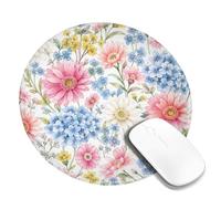 Tappetino per mouse piccolo con crisantemo, motivo floreale vintage con campanula viola del pensiero primaverile pesca rotondo in gomma antiscivolo estetico tappetino decorativo per casa, ufficio