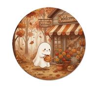 Tappetino per mouse piccolo con fantasma autunnale | Fantasiosa scena da giardino, accogliente atmosfera autunnale, illustrazione dei personaggi, decorazione stagionale per casa