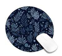 Tappetino per mouse piccolo con foglie, natura minimalista con forme geometriche a forma di pesce, nessuna blu navy, rotondo, in gomma, lavabile, mini tappetino per mouse da viaggio, accessorio per