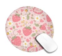 Tappetino per mouse piccolo con fragola, grazioso e giocoso fiore cuore primavera pesca rotondo in gomma antiscivolo portatile tappetino per mouse decorativo per casa, ufficio, lavoro, scrivania da