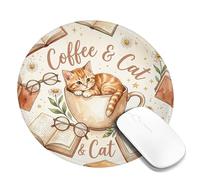 Tappetino per mouse piccolo con gatto, accogliente libro fantasioso con tazza nessuno beige rotondo in gomma antiscivolo portatile tappetino per mouse da viaggio accessori da scrivania per computer