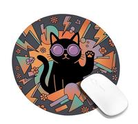 Tappetino per mouse piccolo con gatto, con occhiali moderni e giocosi fulmini, rotondo, in gomma liscia, mini tappetino per mouse da viaggio, idea per casa, ufficio, scrivania, laptop, gamer, regalo