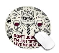 Tappetino per mouse piccolo con gatto, divertente e giocoso bicchiere di vino Royal Nessuno crema, rotondo, in gomma, lavabile, portatile, accessorio da scrivania per videogiochi, computer portatile