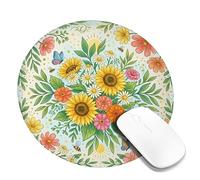 Tappetino per mouse piccolo con girasole, fiore primaverile floreale farfalla primavera giallo rotondo in gomma antiscivolo portatile tappetino per mouse da viaggio accessori da scrivania per computer