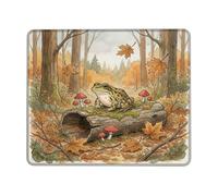 Tappetino per mouse piccolo con illustrazione di anfibi nel bosco autunnale | Scena ad acquerello della foresta, tema natura del bosco, dettaglio di tronchi muschiati, foglie d'acero stagionali