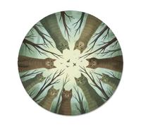 Tappetino per mouse piccolo con illustrazione di gatti della foresta | Foresta baldacchino prospettiva, fantasiosa illustrazione felina, tema natura boschiva, accessorio da scrivania per gli