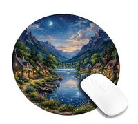 Tappetino per mouse piccolo con lago, paesaggio realistico montagne barche estate blu rotondo in gomma lavabile estetico tappetino per scrivania idea per casa, ufficio, scrivania, laptop, gamer