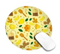 Tappetino per mouse piccolo, con limone, color miele e zenzero, rotondo, in gomma, lavabile, portatile, da viaggio, decorazione per casa, ufficio, lavoro, scrivania da gioco, rotondo, 20,3 x 20,3 cm