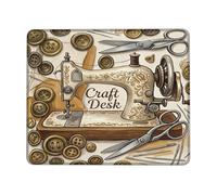 Tappetino per mouse piccolo con macchina da cucire, con forbici e bottoni, beige, quadrato, in gomma, lavabile, estetico, idea per casa, ufficio, scrivania, laptop, gamer, regalo, quadrato, 20,3 x