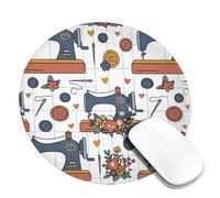 Tappetino per mouse piccolo con macchina da cucire, rotondo, in gomma, lavabile, portatile, decorativo, per casa, ufficio, lavoro, scrivania da gioco, rotondo, 20,3 x 20,3 cm