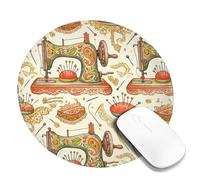 Tappetino per mouse piccolo con macchina da cucire, stile vintage, artistico, con ago da cucito, rosso, rotondo, in gomma, lavabile, estetico, accessorio da scrivania per computer da gioco, laptop