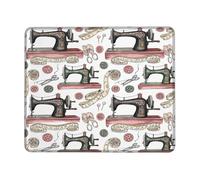 Tappetino per mouse piccolo con macchina da cucire, stile vintage, con forbici quadrate, in gomma, antiscivolo, portatile, da viaggio, decorazione per ufficio, casa, dormitorio, laptop, quadrato, 20,3