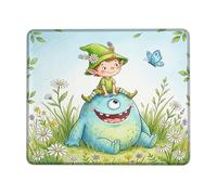 Tappetino per mouse piccolo con mostro e farfalla, in gomma, lavabile, portatile, per ufficio, casa, computer, laptop, quadrato, 20,3 x 25,4 cm