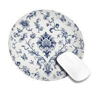 Tappetino per mouse piccolo con motivo floreale, classico ed elegante, con decorazione a farfalla, nessuno blu navy, rotondo, in gomma, antiscivolo, portatile, da viaggio, per ufficio, casa