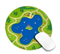 Tappetino per mouse piccolo con motivo lago, con case colorate e alberi N/A, rotondo, verde, in gomma liscia, portatile, accessorio da scrivania per computer da gioco, laptop, 20,3 x 20,3 cm