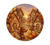Tappetino per mouse piccolo con paesaggio autunnale e zucche | Accogliente villaggio rustico, atmosfera del tempo del raccolto, personaggio fantasioso dell'orso, scena all'aperto