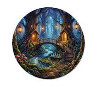 Tappetino per mouse piccolo con paesaggio della foresta incantata | Design fantasioso del bosco, dimora sull'albero incantata, paesaggio con ponte in miniatura, accessorio da scrivania ispirato