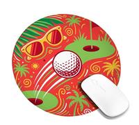 Tappetino per mouse piccolo con palla da golf, occhiali da sole tropicali estivi palme rosse in gomma rotonda lavabile portatile panno accessori per ufficio casa computer laptop rotondo 20,3 x 20,3 cm